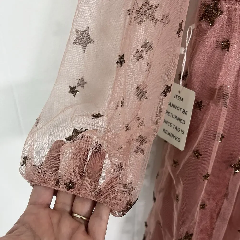 Joyfolie Mia Joy Layla Dress Girls 14 Rose Petal Pink Gold Sequin Stars NWT